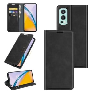 For OnePlus Nord 2 5G Retro-skin Business Magnetic Suction Leather Case with Holder & Card Slots & Wallet(Black) (OEM)