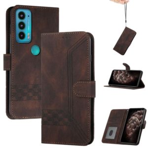 For Motorola Edge 20 Pro Cubic Skin Feel Flip Leather Phone Case(Dark Brown) (OEM)