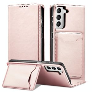 For Samsung Galaxy S21 FE Strong Magnetism Liquid Feel Horizontal Flip Leather Case with Holder & Card Slots & Wallet(Rose Gold) (OEM)