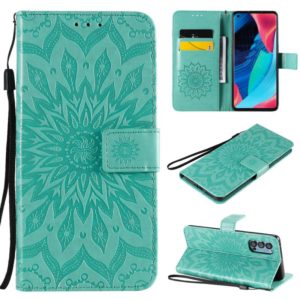 For OPPO Reno4 Pro 5G Sun Embossing Pattern Horizontal Flip Leather Case with Card Slot & Holder & Wallet & Lanyard(Green) (OEM)