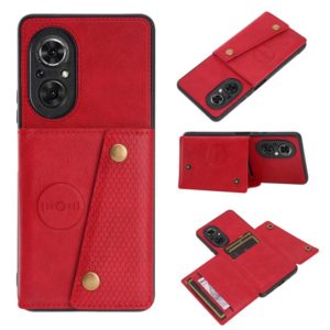 For Honor 50 SE Double Buckle PU + TPU Shockproof Magnetic Case with Card Slots & Holder(Red) (OEM)