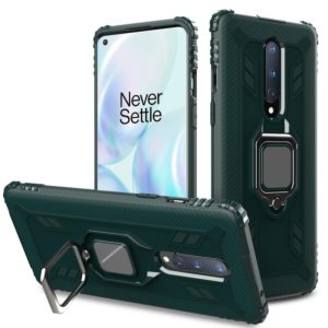 For OnePlus 8 Carbon Fiber Protective Case with 360 Degree Rotating Ring Holder(Green) (OEM)