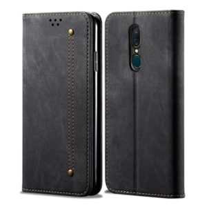 For OPPO A9 / F11 Denim Texture Casual Style Horizontal Flip Leather Case with Holder & Card Slots & Wallet(Black) (OEM)
