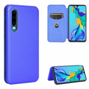 For Huawei P30 Carbon Fiber Texture Horizontal Flip TPU + PC + PU Leather Case with Card Slot(Blue) (OEM)