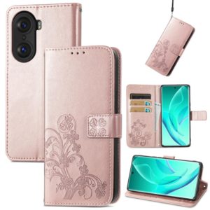 For Honor 60 Pro Four-leaf Clasp Embossed Buckle Leather Phone Case(Rose Gold) (OEM)