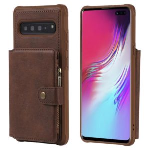 For Galaxy S10 5G Buckle Zipper Shockproof Protective Case with Holder & Card Slots & Wallet & Lanyard & Photos Frames(Coffee) (OEM)