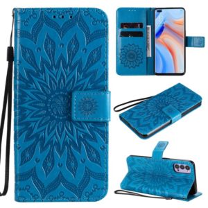 For OPPO Reno4 5G Sun Embossing Pattern Horizontal Flip Leather Case with Card Slot & Holder & Wallet & Lanyard(Blue) (OEM)