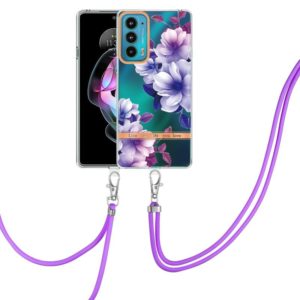 For Motorola Edge 20 Flowers Series TPU Phone Case with Lanyard(Purple Begonia) (OEM)