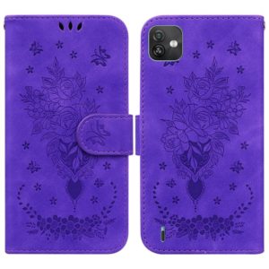 For Wiko Y82 Butterfly Rose Embossed Leather Phone Case(Purple) (OEM)