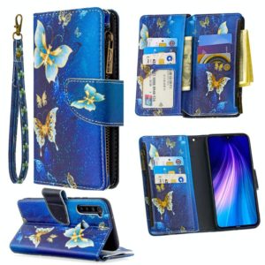 For Xiaomi Redmi Note 8 Colored Drawing Pattern Zipper Horizontal Flip Leather Case with Holder & Card Slots & Wallet(Gold Butterfly) (OEM)