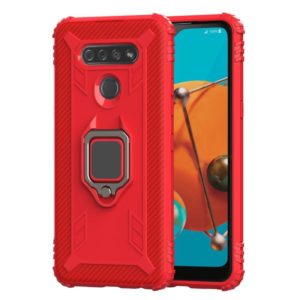 For LG K51 / Q51 Carbon Fiber Protective Case with 360 Degree Rotating Ring Holder(Red) (OEM)