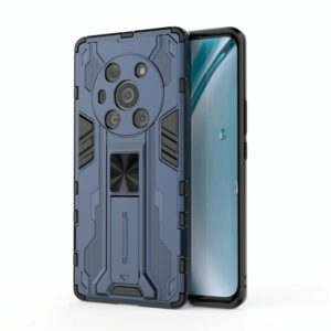 For Honor Magic3 Leather Version Supersonic PC + TPU Shock-proof Protective Case with Holder(Dark Blue) (OEM)