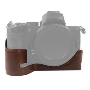 1/4 inch Thread PU Leather Camera Half Case Base for Nikon Z50(Coffee) (OEM)
