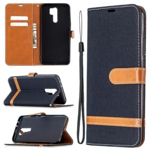 For Xiaomi Redmi 9 Color Matching Denim Texture Horizontal Flip Leather Case with Holder & Card Slots & Wallet & Lanyard(Black) (OEM)