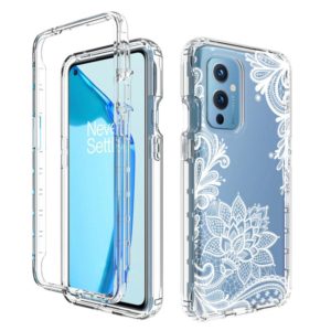 For OnePlus 9 PC+TPU Transparent Painted Phone Case(White Flower) (OEM)