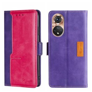 For Honor 50 Contrast Color Side Buckle Leather Phone Case(Purple + Rose Red) (OEM)