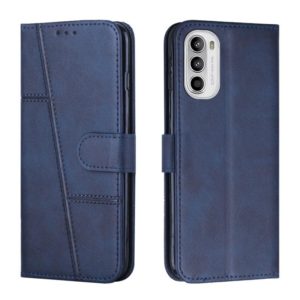 For Motorola Moto G52 Stitching Calf Texture Buckle Leather Phone Case(Blue) (OEM)