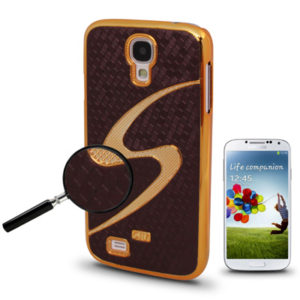 Golden S Line Honeycomb Texture Plastic Case for Samsung Galaxy S IV / i9500 (Brown Purple) (OEM)