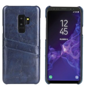 Fierre Shann Retro Oil Wax Texture PU Leather Case for Galaxy S9, with Card Slots(Blue) (OEM)