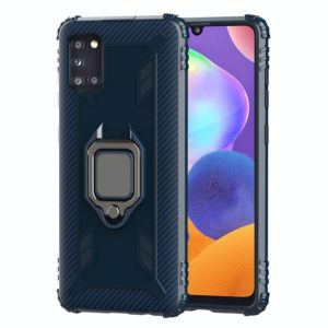 For Samsung Galaxy A31 Carbon Fiber Protective Case with 360 Degree Rotating Ring Holder(Blue) (OEM)