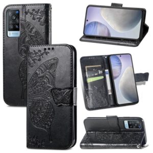 For vivo X60 Butterfly Love Flowers Embossed Horizontal Flip Leather Case with Holder & Card Slots & Wallet & Lanyard(Black) (OEM)