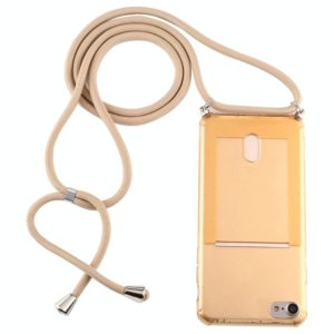 For iPhone 8 / 7 Transparent TPU Protective Case with Lanyard & Card Slot(Gold) (OEM)