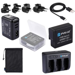 PULUZ 10 in 1 AHDBT-501 3.85V 1220mAh Battery + AHDBT-501 3-channel Battery Charger + Mesh Storage Bag + Battery Storage Box + 2-Port USB 5V (2.1A + 2.1A) Wall Charger Kits for GoPro HERO7 /6 /5 (PULUZ) (OEM)