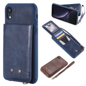 For iPhone XR Vertical Flip Shockproof Leather Protective Case with Short Rope, Support Card Slots & Bracket & Photo Holder & Wallet Function(Blue) (OEM)