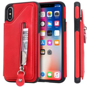 For iPhone X Solid Color Double Buckle Zipper Shockproof Protective Case(Red) (OEM)