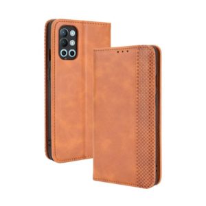 For OnePlus 9R Magnetic Buckle Retro Crazy Horse Texture Horizontal Flip Leather Case with Holder & Card Slots & Photo Frame(Brown) (OEM)
