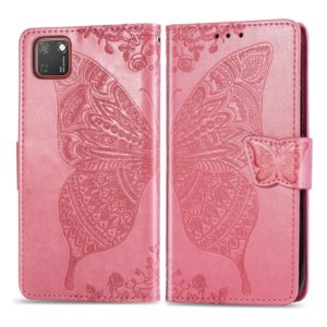 For Huawei Y5P Butterfly Love Flower Embossed Horizontal Flip Leather Case with Bracket / Card Slot / Wallet / Lanyard(Pink) (OEM)