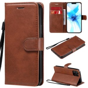 For iPhone 12 / 12 Pro Solid Color Horizontal Flip Protective Leather Case with Holder & Card Slots & Wallet & Photo Frame & Lanyard(Brown) (OEM)