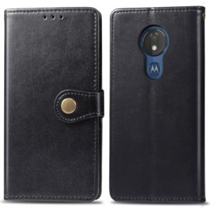 Retro Solid Color Leather Buckle Mobile Phone Protection Leather Case with Lanyard & Photo Frame & Card Slot & Wallet & Bracket Function for Motorola Moto G7 Play(Black) (OEM)