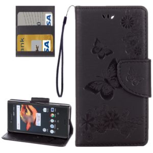 For Sony Xperia X Compact Butterflies Embossing Horizontal Flip Leather Case with Holder & Card Slots & Wallet & Lanyard(Black) (OEM)