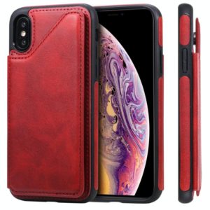 For iPhone XS Shockproof Calf Texture Protective Case with Holder & Card Slots & Frame(Red) (OEM)