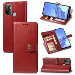 For Oppo A53 2020 Retro Solid Color Leather Buckle Phone Case with Lanyard & Photo Frame & Card Slot & Wallet & Stand Function(Red) (OEM)