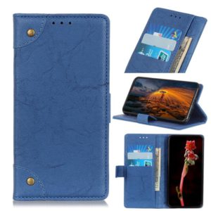 For Huawei Mate 40 Pro Copper Buckle Retro Crazy Horse Texture Horizontal Flip Leather Case with Holder & Card Slots & Wallet(Blue) (OEM)