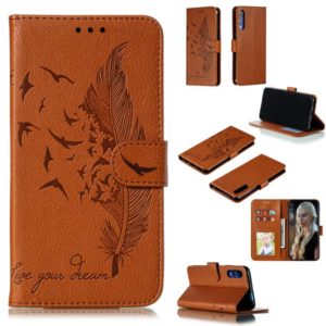 Feather Pattern Litchi Texture Horizontal Flip Leather Case with Wallet & Holder & Card Slots For Huawei Honor 9X Pro(Brown) (OEM)