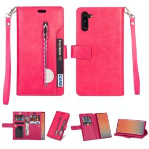 For Samsung Galaxy Note10 Multifunctional Zipper Horizontal Flip Leather Case with Holder & Wallet & 9 Card Slots & Lanyard(Rose Red) (OEM)