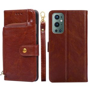 Zipper Bag PU + TPU Horizontal Flip Leather Case with Holder & Card Slot & Wallet & Lanyard For OnePlus 9 Pro(Brown) (OEM)