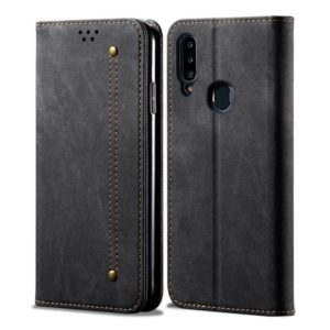For Galaxy A20s Denim Texture Casual Style Horizontal Flip Leather Case with Holder & Card Slots & Wallet(Black) (OEM)