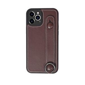 For iPhone 11 Pro Max Top Layer Cowhide Shockproof Protective Case with Wrist Strap Bracket(Coffee) (OEM)