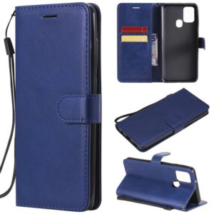 For Samsung Galaxy A21s Solid Color Horizontal Flip Protective Leather Case with Holder & Card Slots & Wallet & Photo Frame & Lanyard(Blue) (OEM)