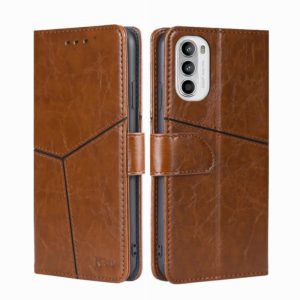 For Motorola Moto G52 4G/G82 5G Geometric Stitching Horizontal Flip Leather Phone Case(Light Brown) (OEM)