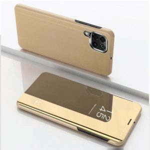 For Samsung Galaxy A42 Plated Mirror Horizontal Flip Leather Case with Holder(Gold) (OEM)