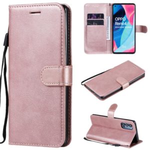 For Oppo Reno4 Pro 5G Solid Color Horizontal Flip Protective Leather Case with Holder & Card Slots & Wallet & Photo Frame & Lanyard(Rose Gold) (OEM)