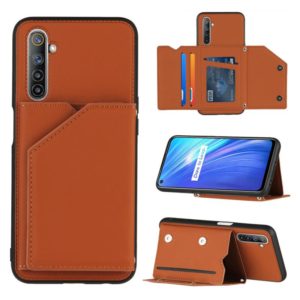 For OPPO Realme 6 Skin Feel PU + TPU + PC Back Cover Shockproof Case with Card Slots & Holder & Photo Frame(Brown) (OEM)