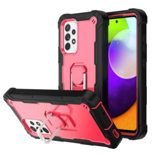 For Samsung Galaxy A52 5G / 4G PC + Rubber 3-layers Shockproof Protective Case with Rotating Holder(Black + Rose Red) (OEM)