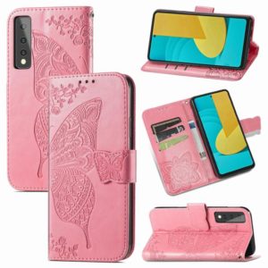 For LG Stylo 7 5G Butterfly Love Flower Embossed Horizontal Flip Leather Case with Bracket & Card Slot & Wallet & Lanyard(Pink) (OEM)