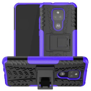For Motorola Moto G Play (2021) Tire Texture Shockproof TPU+PC Protective Case with Holder(Purple) (OEM)